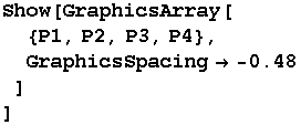 Show[GraphicsArray[ {P1, P2, P3, P4}, GraphicsSpacing -0.48] ]